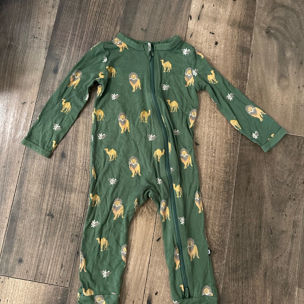 Green Lion Print Kids One Piece Romper